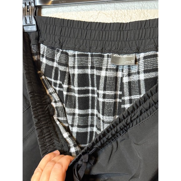Eddie Bauer Women's Black Fleece Lined Snow Pants Drawstring Pockets Size 12 - Picture 4 of 4